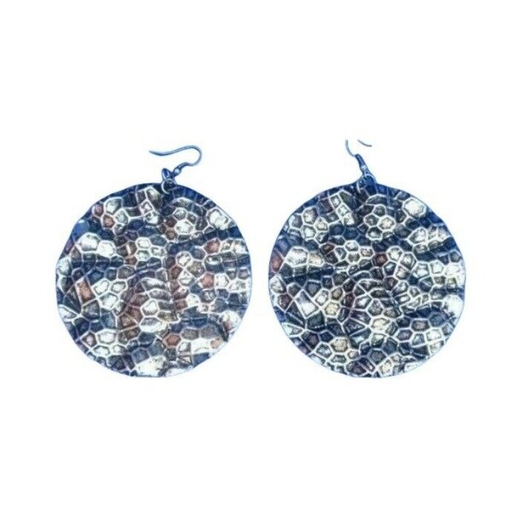 Silver Hammered Black Extra Large BOHO Hippie Bohemian Gypsy Earrings